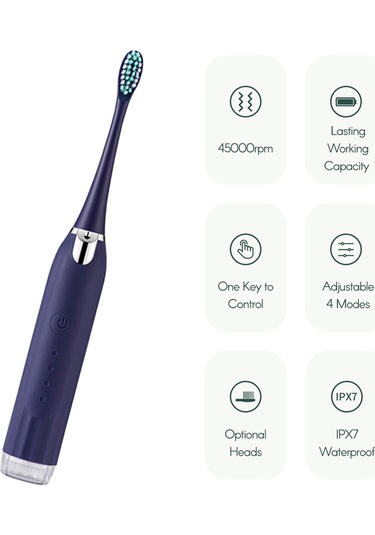 Wezone Evde Kullanan Elektrikli Diş Taşı Temizleyici - Ipx7 Su Geçirmezli, Mavi, 2 Fırça + 2 Uçlu Başlık