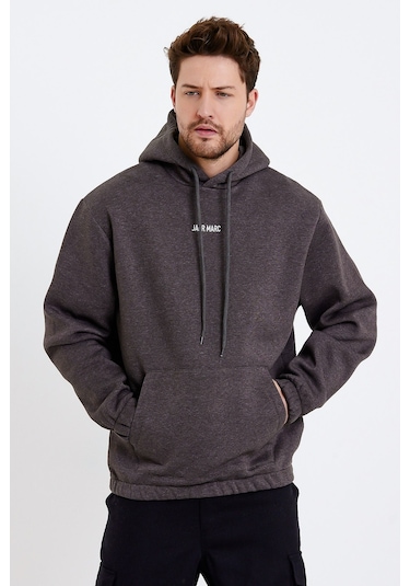 Jahr Marc Koyu Gri Nakışlı Oversize Erkek Sweatshirt Koyu Gri