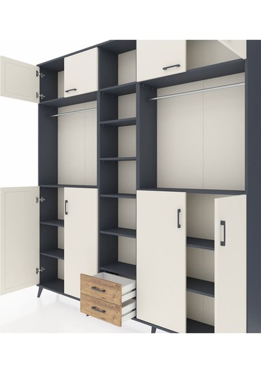 Arges Dolap 14 Raflı 2 Çekmeceli 2 Askılı 220x30x243 Antrasit-aytaşı/çam Aytası/atlas Çam