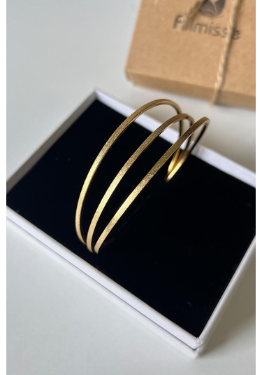 Gold Kaplama Düz Kumlu Model 3 Lü Çelik Ajda Model Bilezik 65 Mm Gold
