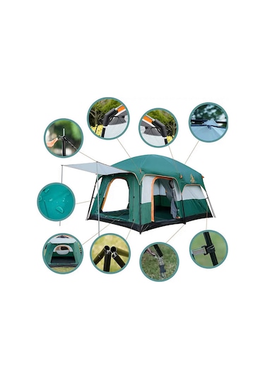Efsane Kamp - Aile Boyu Büyük Kamp Çadırı 1 Oda + 1 Salon - 10 Kişilik Siyah