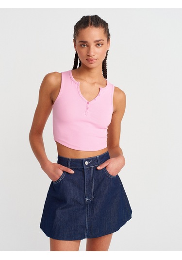 Dilvin 20844 Önü Düğmeli Top-açık Pembe Açık Pembe