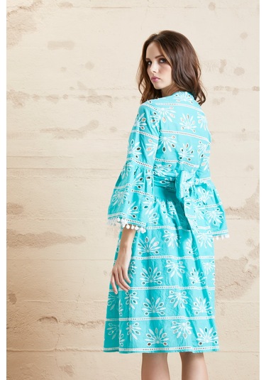 Kadın Günlük %100 Pamuk Desenli Rahat Yazlık Etek Turkuaz