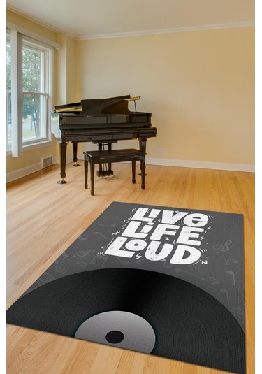 Homshtag Hayatı Sesli Yaşa Gri Siyah Koyu Renkli Halı Art Müzik Halı Çok Renkli