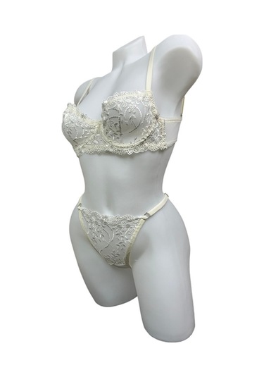 Beyaz Balenli Dantelli Sütyen Takımı - 11-1001 Beyaz