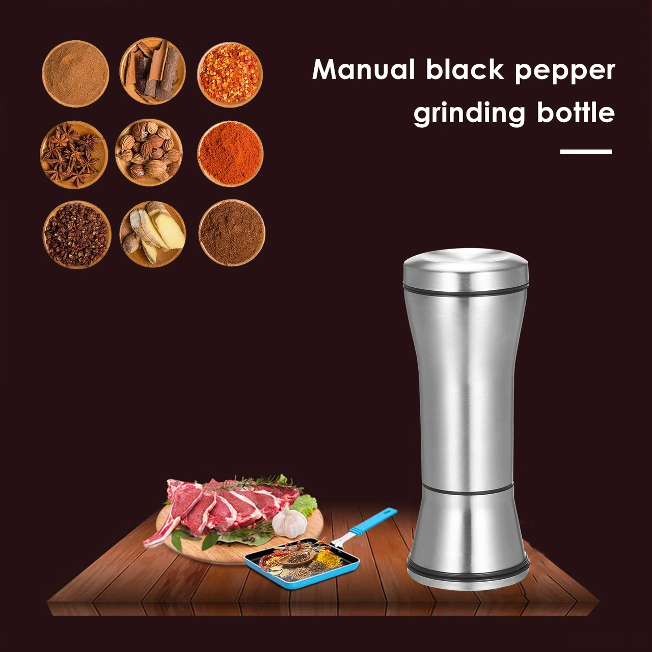 Yunboo 304 Paslanmaz Çelik Elle Biber Değirmeni - Mutfak Ve Restoran İçin Karabiber, Biber Tozu Öğütücü Flakon Gümüş