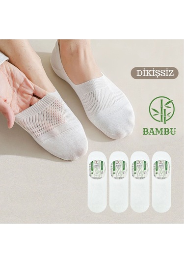 Erkek Bambu Babet Çorap Dikişsiz Parfümlü Silikonlu Babet Çorap Beyaz