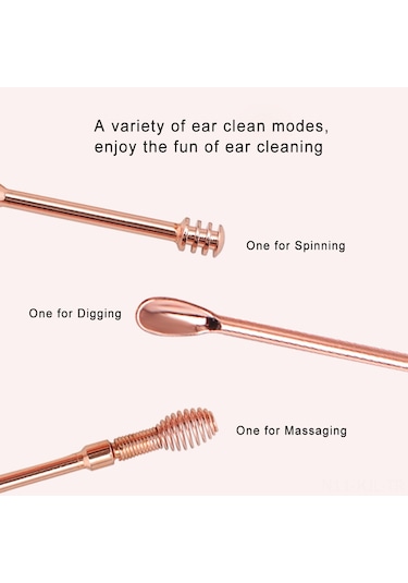 Gajeena 6'li Paslanmaz Çelik Kulak Temizleme Seti - Taşınabilir Spiral Kulak Kaşığı Seti Gümüş