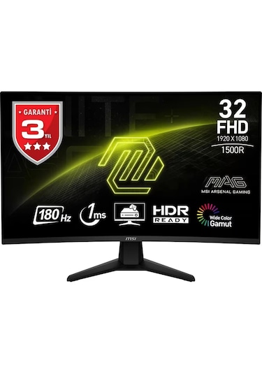MSI Mag 32C6 31.5" 1MS 180Hz FHD Adaptive Sync VA Kavisli Gaming Monitör