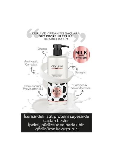 Ceylinn Milk Protein Kuru ve Yıpranmış Saçlar İçin Silikonsuz Şampuan 500 ML