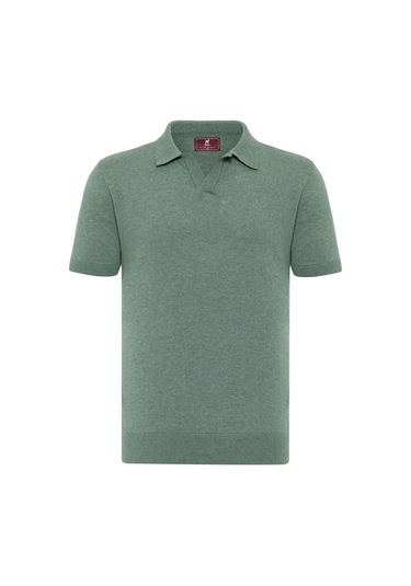 Gerhard Erkek Regular Fit Triko Polo Yaka T-shirt Yeşil Melanj
