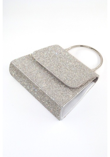 Gümüş Taşlı Clutch Kadın Abiye Çanta