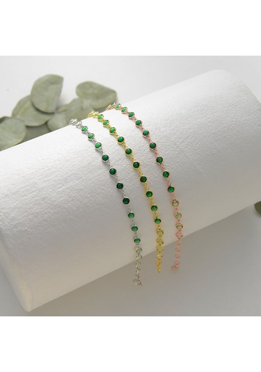 Queen Silver Jewelry 925 Ayar Gümüş Yeşil Renk Geçişli Zirkon Taşlı Tamtur Bileklik Altın