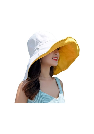 Geniş Kenarlı Katlanabilir Plaj Şapkası Büyük Boy Moda Kova Tasarımı, Güneşten Koruma Ve Şık Stil İçin Beyaz