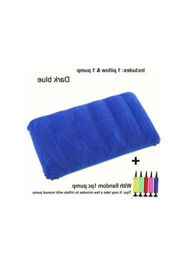 Trendooze Parlak Mavi 2 Adet Şişme Yastık Seti Manuel Pompa Boyun Bel Destek Seyahat Kamp Mavi Mavi