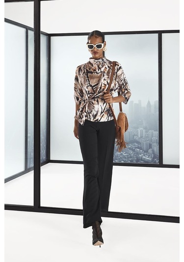 Explosion Kadın Büyük Beden Yüksek Bel Bol Paça Pantolon 42603-b Siyah Siyah