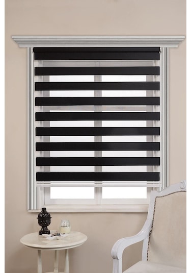 Kidmex Siyah Bambu Stor Zebra Perde Etek Dilimsiz