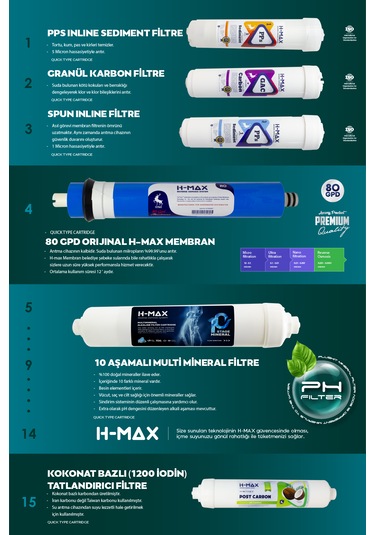 12 L Çelik Tank 15 Aşama Multi Mineral Su Arıtma Cihazı Hmaxs4512