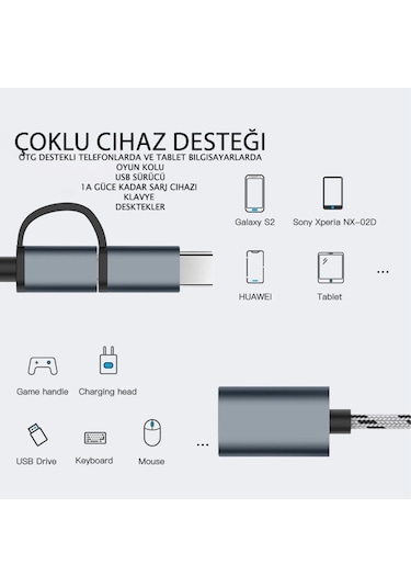 Usb To Type C Micro Usb Otg Kablo 2 İn 1 Yeni Nesil Bağlantı Tipleri Usb Data Şarj Çeviricisi