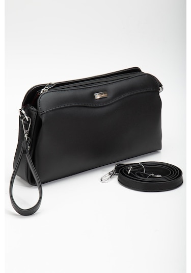 Kadın Portföy Cüzdan Çanta Siyah 3 Bölmeli Uzun Kısa Askılı-3221 Siyah