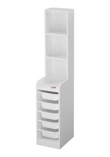 Bofigo 5 Sepetli 3 Raflı Dolap Çok Amaçlı Dolap Oyuncak Dolabı Derya Beyaz Beyaz