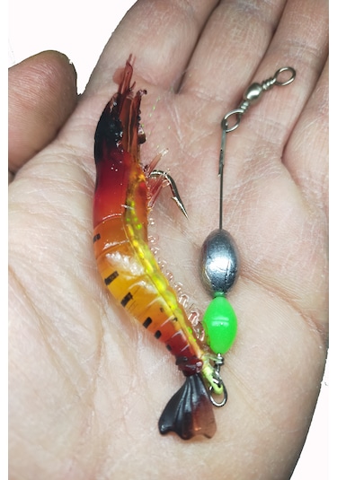 Karides Shrimp Silikon Balık Yemi Kırmızı Fosforlu Kancalı Modifiyeli 7.5 Cm 12 Gr