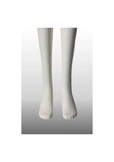 Kız Çocuk Karina Örgü Pamuklu Mevsimlik Ekru Renkli Külotlu Çorap Ekru