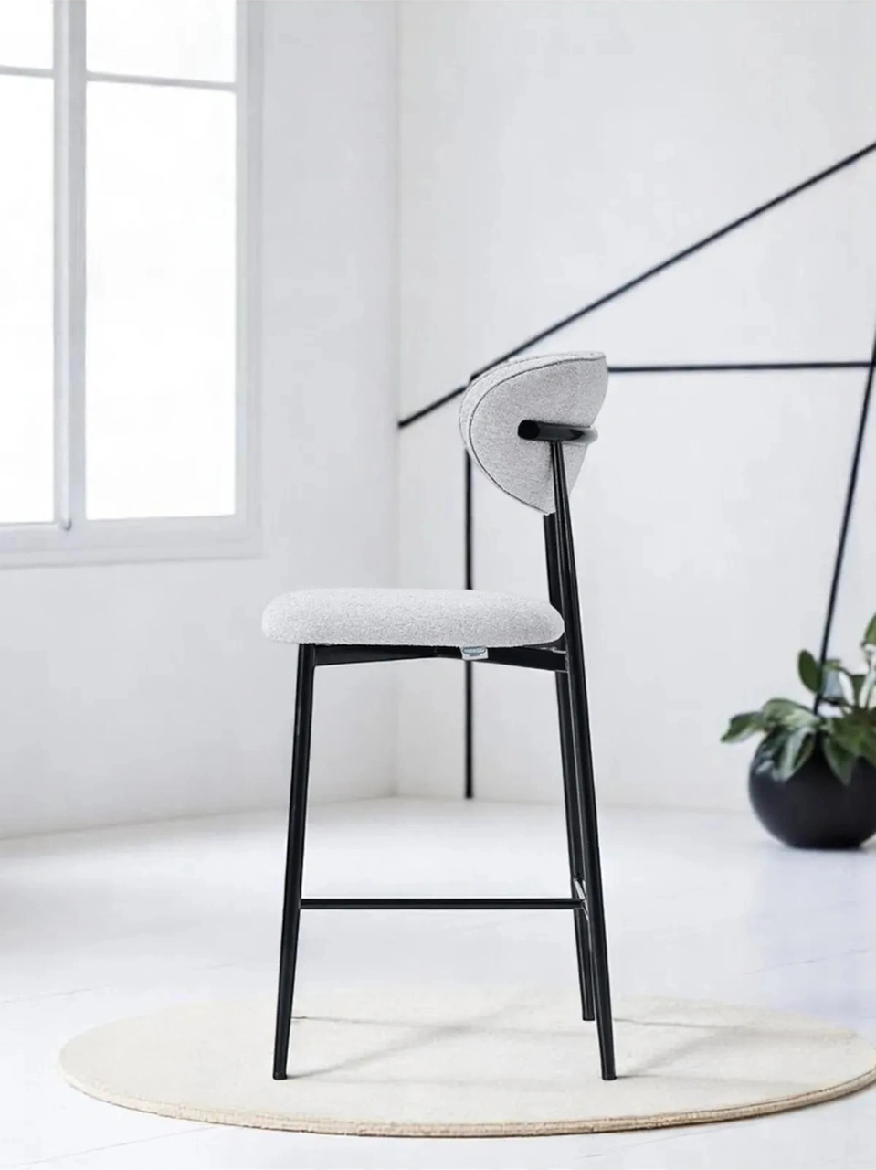 Dengema Laila 1 Adet 65 Cm Ada Mutfak Bar Sandalyesi Gri Renkli Kumaş Siyah Metal Ayak Gri - Siyah