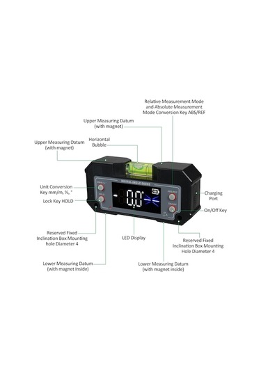 Novahub Su Terazisi Dijital Açı Ölçer Sıvı Seviye Bulucu Eğimölçer Xy Eksen Ahşap İşleme Siyah