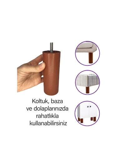 Silindir Destek Ayağı 12 Cm Kahverengi Gizli Ayak Mobilya Kanepe Baza Koltuk Dolap Sehpa Tv Ünitesi Ayağı