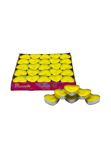50 Li Kalp Mum Sarı Tealight Mum Doğum Günü Parti Süsleme Sarı