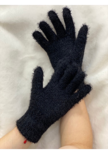 Peluş Uzun Eldiven Siyah