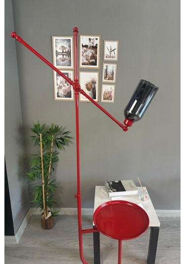 Windy Kırmızı Gövde Füme Cam Lambader Tepsili Makas Gövde Modern Oturma Odası Füme