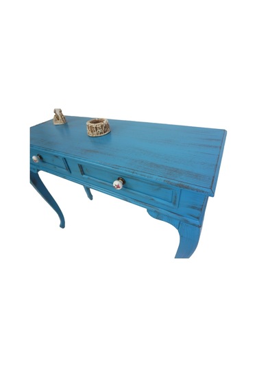 Masifart Latus 100 Cm Mavi Eskitme Dresuar Makyaj Masası Patineli Mavi