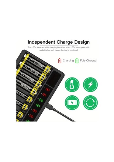 Xuweiwei Lcd Ekranlı 8 Yuvalı Aa Aaa Pil Şarj Cihazı Akıllı Aşırı Şarj Koruması Type C Hızlı Şarj Piller Dahil Değil