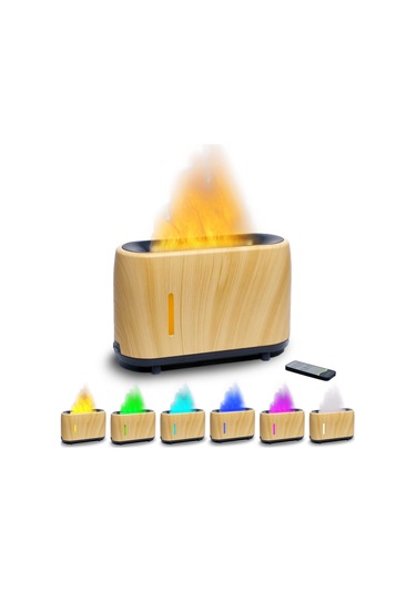 Alev Difüzör Nemlendiricisi 7 Alev Renkleri, Susuz Otomatik-off Korumalı Uçucu Yağ Aroma Terapisi Difüzör, Ev İçin Yangın Havası Difüzörü, Ofis, Yatak Odası Ahşap Tahıl