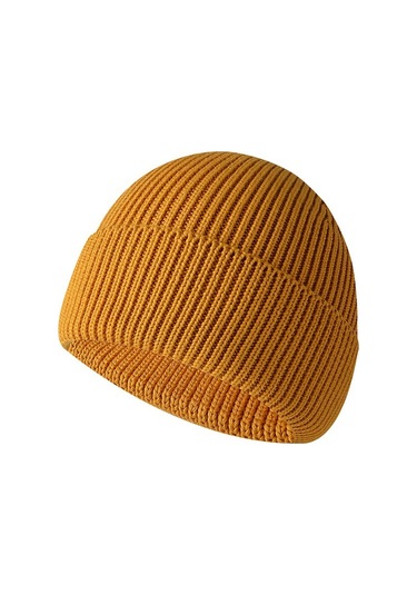 Erkekler İçin Manşetli Sıcak Örme Dış Mekan Şapkası, Kışlık Sıcak Örme Şapka Sarı