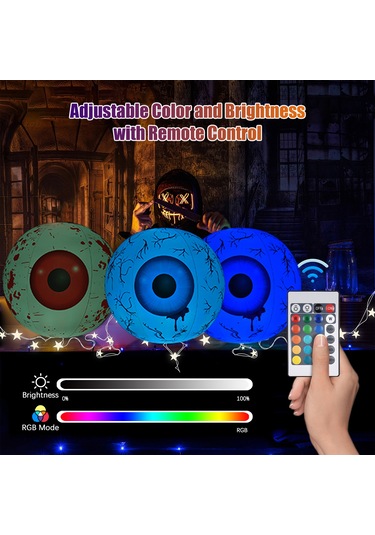 Dofolink 2 Adet 60cm Rgb Led Işıklı Şeytan Gözü, Kumandalı 16 Renk 4 Dinamik Mod, Ip68 Su Geçirmez, Halloween Bahçe Dekorasyonu Kırmızı + Mavi Diğer