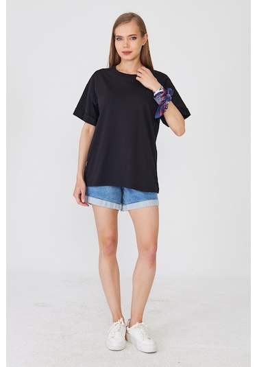 Hdm Kadın Siyah Basic Oversize %100 Pamuklu Rahat Kesim Günlük Tişört - H6041
