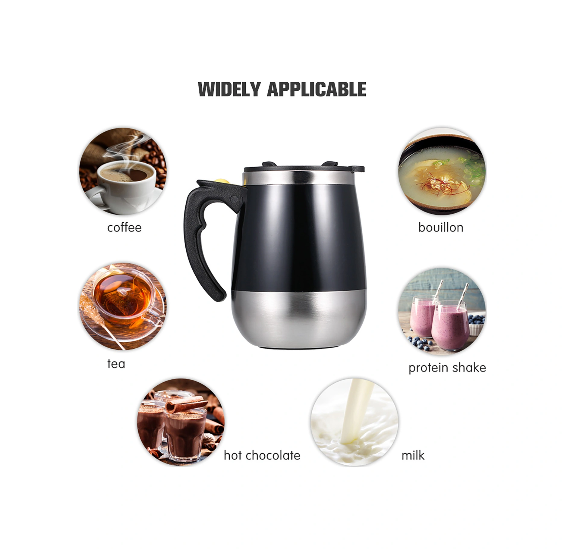 Kosona Otomatik Karıştırıcı Çelik Kupa, 450ml, Tek Tuşla Kahve/çay Karıştırır, Pil Dahil Değil Diğer