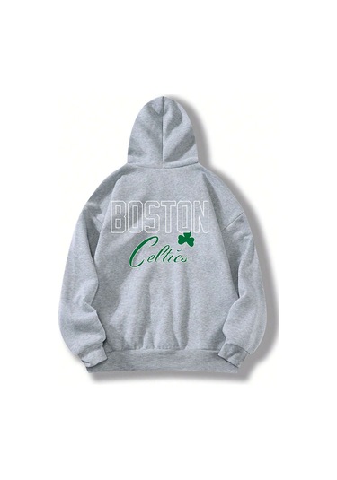 Unisex Kadın/Erkek Boston Renkli Baskılı Oversize Kapüşonlu Sweatshirt