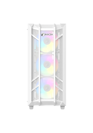 Zoko Hunter 4x12 CM ARGB Fan Mesh Panel Temperli Cam Bilgisayar Kasası Beyaz