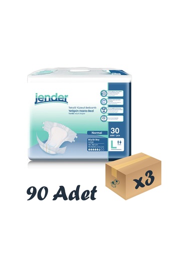 Jender Tekstil Yüzeyli Bel Bantlı Yetişkin Hasta Bezi L 30'Lu 3 Paket 90 Adet