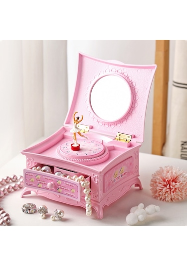 Yunboo Pembe Balerina Figürlü Döner Müzik Kutusu - Sarımsaklı Mekanik Sesli Dekoratif lik Eşya - 16x13.6x9.1 Cm - Ev Dekoru Ve Özel Günler İçin