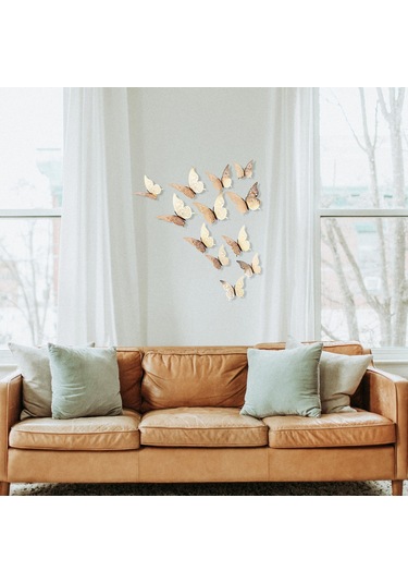 Tenfowee Altın 3d Kelebek Duvar Sticker - Ev Dekorasyonu, Salon, Odalar İçin Dıy立体 Dekor, Parlak Kağıt Malzeme, 12 Adet + Tutkal Noktaları Altın
