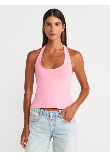 Dilvin 31753 Halter Yaka Top-pembe Pembe