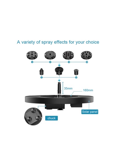 Ximistore9 Güneş Enerjili 1.0w 190l/h Suları Yükselten, 6 Farklı Nozzle İçeren, Bahçe/havuz İçin Uçan Manzaralı Fonten