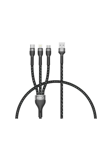 Mobilefix Siyah Shira Serisi 3 İn 1 Usb Kablo 30cm