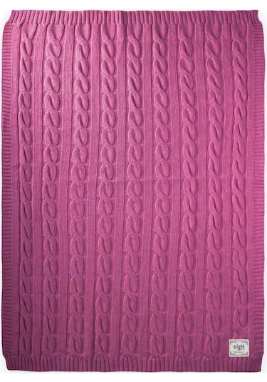 Cigit Saç Örgü Triko Battaniye 80x100 CM +/-5 CM Fuşya