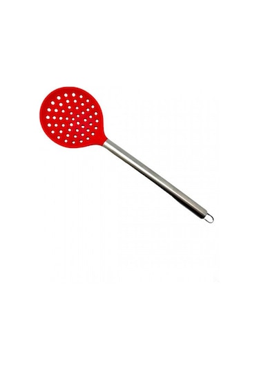Lüx Metal Saplı Silikon Delikli Servis Kevgir 34 Cm Kırmızı